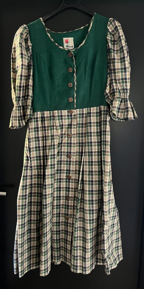 Damen Trachten Dirndl 3/4 Arm Blau, Grün gemustert ca. Gr. 36 v. Rose-Dirndl
