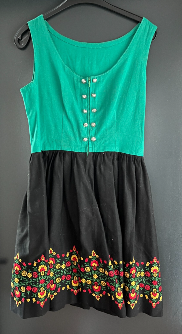 Damen Trachten Dirndl ärmellos Grün, Schwarz mit Stickerei ca. Gr. 44