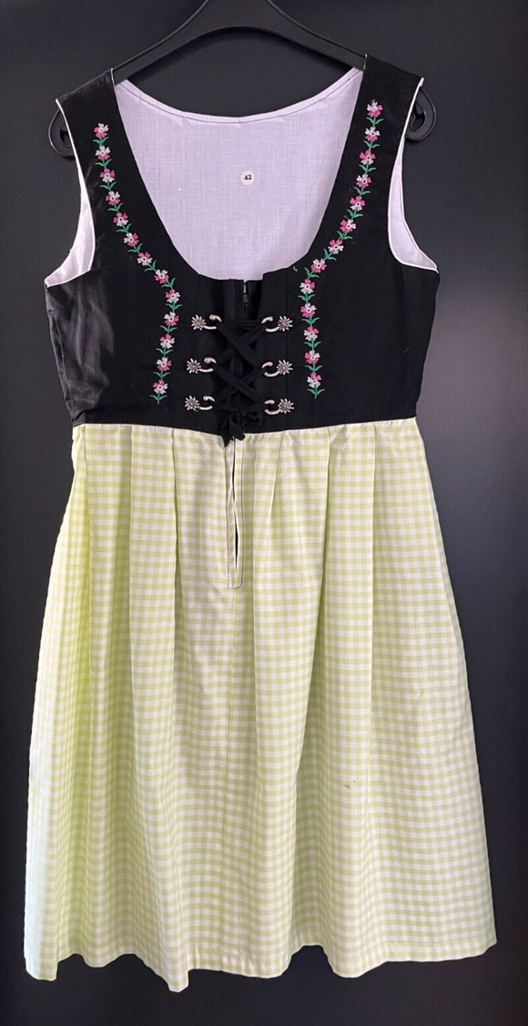 Damen Trachten Dirndl ärmellos Schwarz grün mit Blumenstickerei ca. Gr. 42