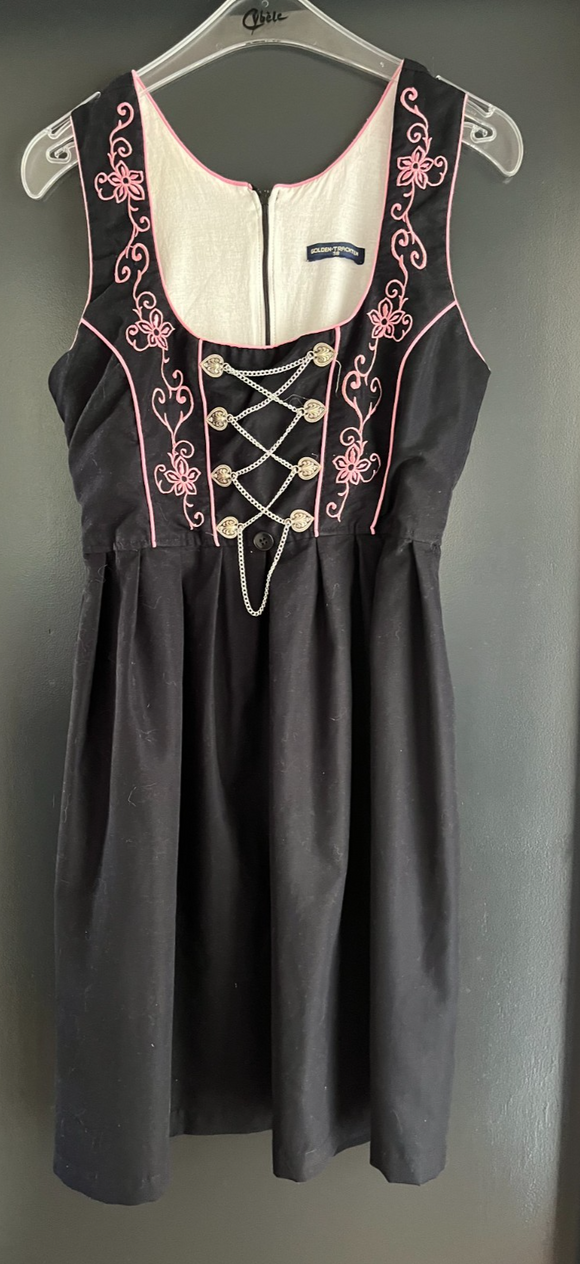 Damen Trachten Dirndl ärmellos Schwarz, Rosa Stickerei Gr. 38 v. Golden-Trachten