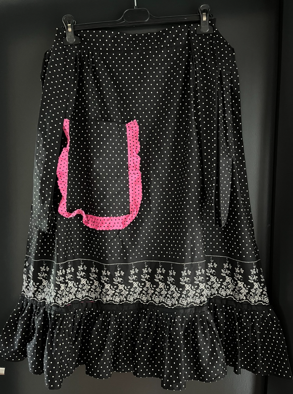 Damen Trachten Dirndl Schürze schwarz-weiß, lila gemustert Länge ca. 85 cm