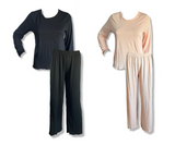 Damen Schlafanzug Langarm 2-Teilig Schwarz Apricot