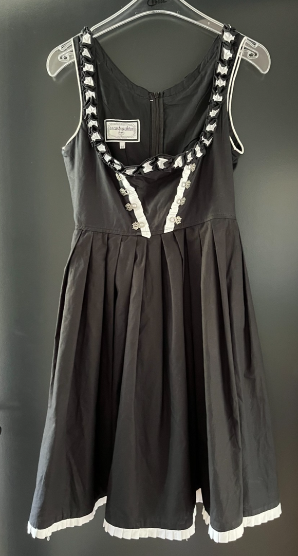 Damen Trachten Dirndl ärmellos Schwarz, Weiß ca. Gr. 34 v. Oscar Trachten