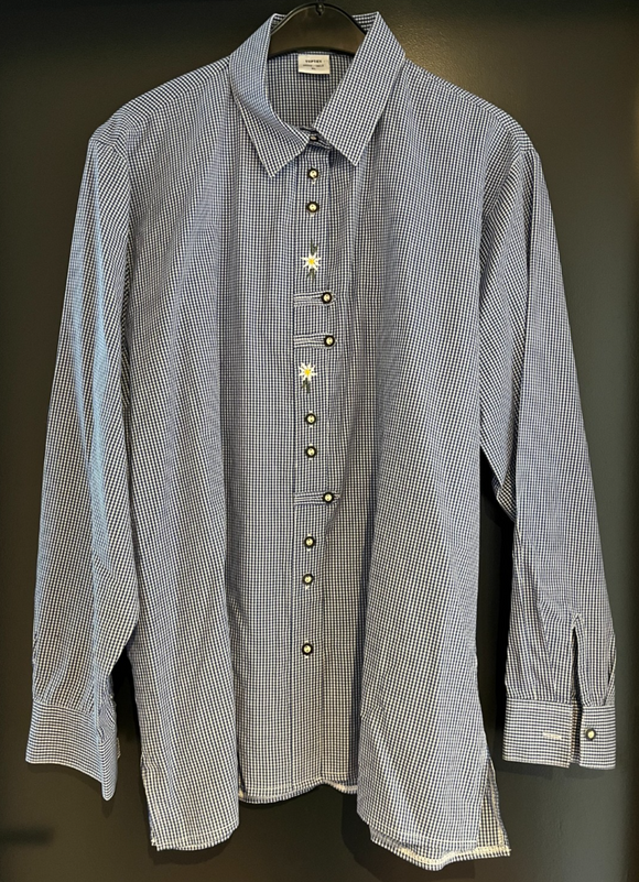 Herren Trachten Hemd langarm Blau-Weiß kariert Gr. XL