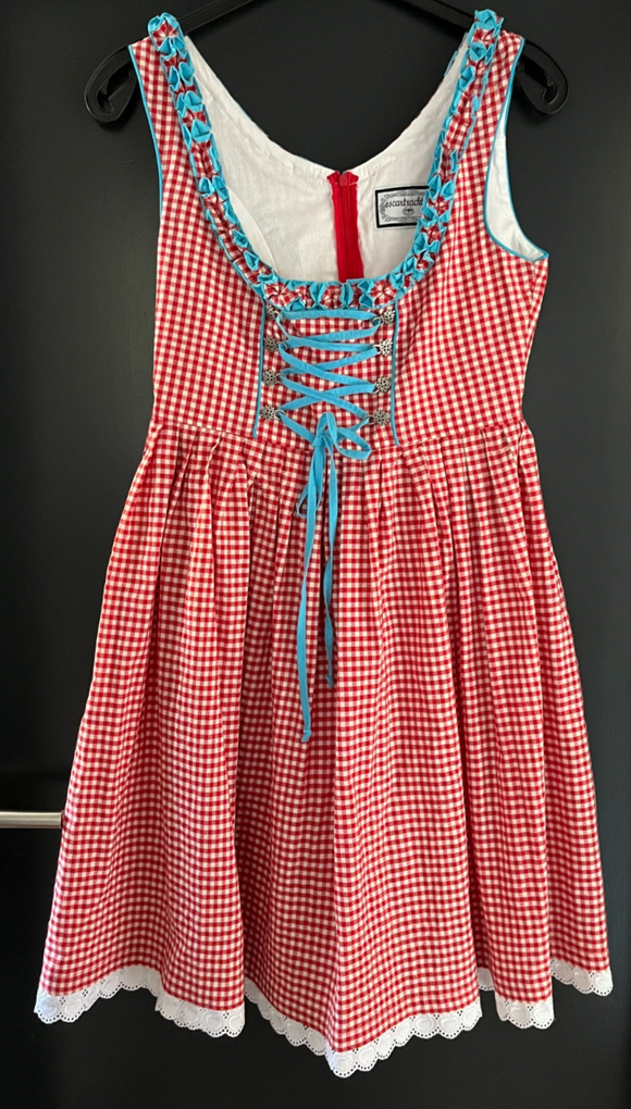 Damen Trachten Dirndl ärmellos Rot-Weiß kariert ca. Gr. 38 v. Oscartrachten