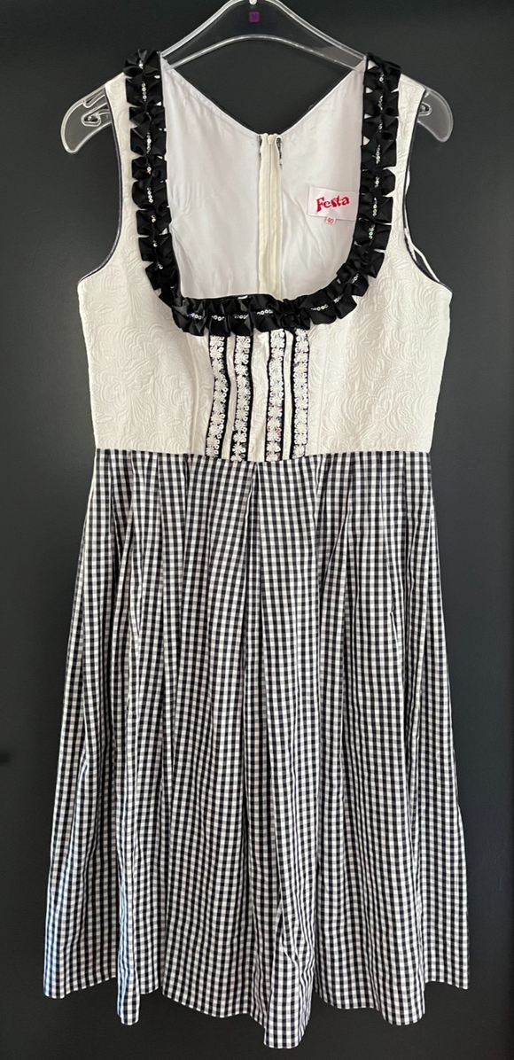 Damen Trachten Dirndl ärmellos weiß, blau gemustert ca. Gr. 40 v. Festa