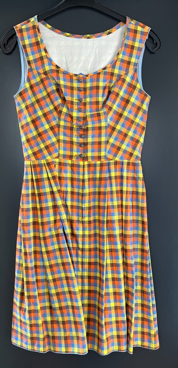 Damen Trachten Dirndl ärmellos mehrfarbig gemustert Gr. 40 v. Echtes Dirndl