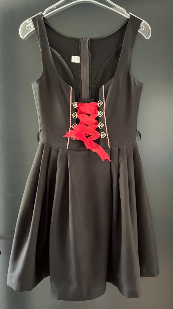 Damen Trachten Dirndl ärmellos Schwarz, rote Schleife ca. Gr. 34