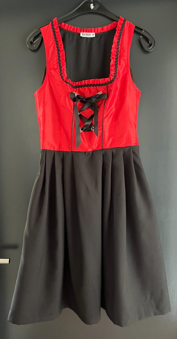 Damen Trachten Dirndl ärmellos Rot Schwarz Gr. 34 v. Janina