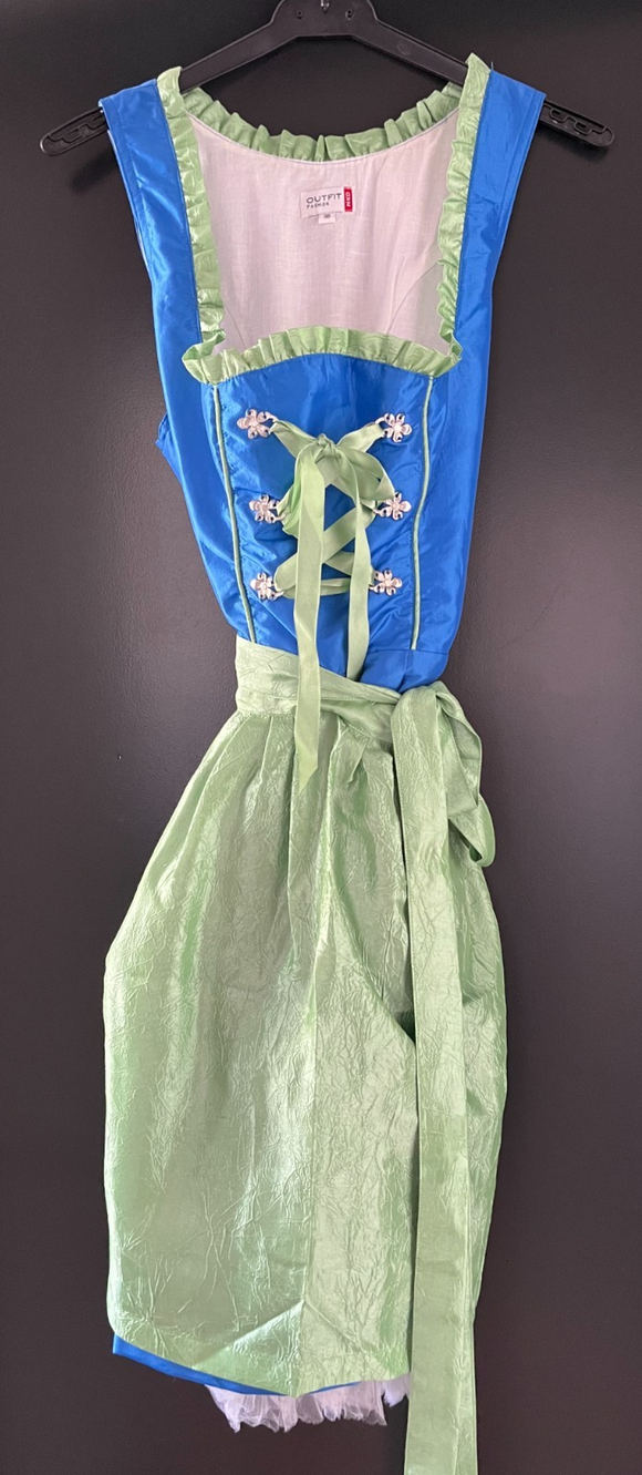 Damen Trachten Dirndl ärmellos Blau, Grün mit Schürze ca. Gr. 38 v. NKD