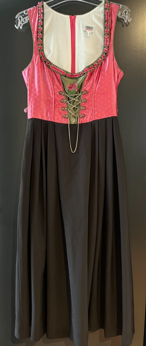 Damen Trachten Dirndl ärmellos Schwarz Rosa gemustert ca. Gr. 38 v. Country Line