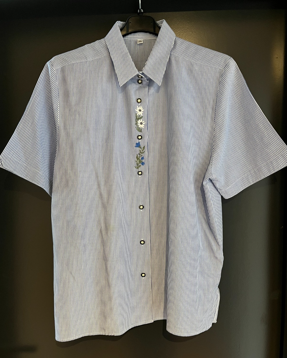 Damen Trachten Bluse/Hemd kurzarm Blau, Weiß gestreift ca. Gr. 40/42
