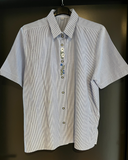 Damen Trachten Bluse/Hemd kurzarm Blau, Weiß gestreift ca. Gr. 40/42