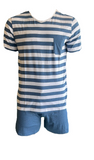 Herren Pyjama Shorty Grau/Gelb, Weiß/Blau, Grün, Navy Gr. M, L