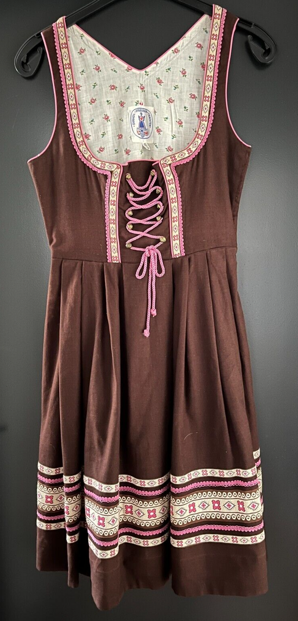Damen Trachten Dirndl ärmellos Braun gemustert ca. Gr. 42 v. Strässer Trachten