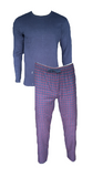 Herren Flanell-Pyjama Schlafanzug Lang Grau Blau Navy Gr. M