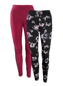 Damen Leggings 2er Pack Schwarz Blau Rot Gemustert Gr. XS S M L