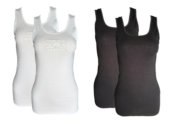 Damen Achselhemd 2er Pack Tanktop Weiß Schwarz Baumwolle 38 40 42 44 46 48 50