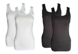 Damen Achselhemd 2er Pack Tanktop Weiß Schwarz Baumwolle 38 40 42 44 46 48 50