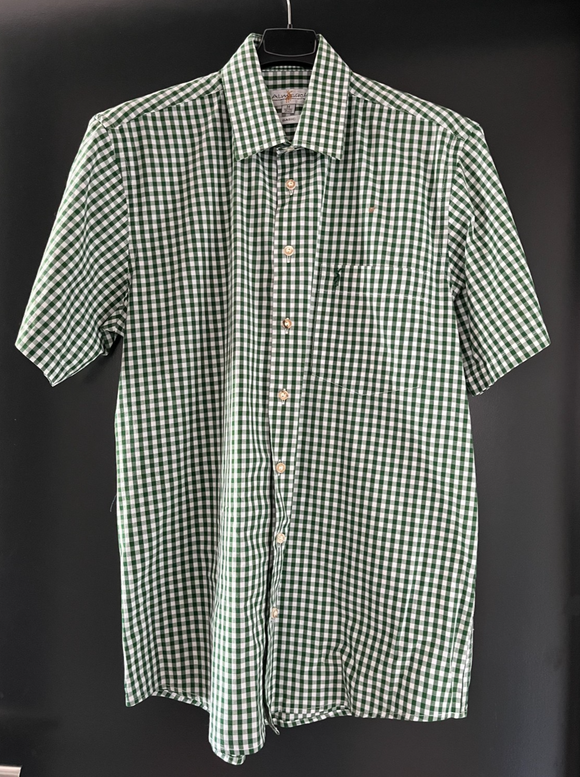 Herren Trachten Hemd kurzarm grün-weiß kariert Gr. M 39/40 v. Almsach