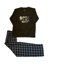 Jungen Flanell Pyjama Schlafanzug Schwarz/Blau, Blau/Weiß Gr. 128