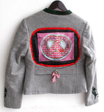 Damen Trachten Janker/Jacke grau m. Motiven Gr. 36 v. Almsach