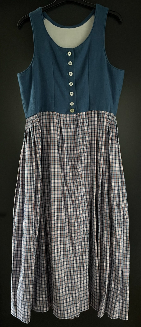 Damen Trachten Dirndl ärmellos Blau, Rot-Weiß gemustert ca. Gr. 38