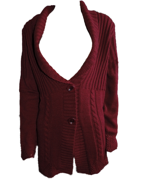 Capuccino Damen Strickjacke Weinrot Zopfmuster Gr. 38