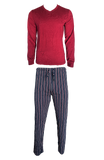 Herren Pyjama Set 2-Teilig Langarm Grau Rot Navy Baumwolle Gr. M L XL 2XL
