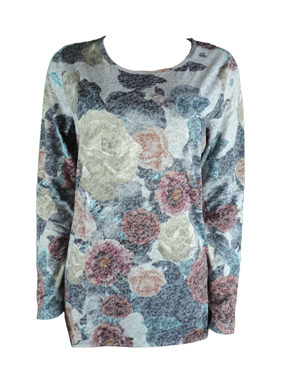 Capuccino Damen Shirt Langarm Blumen Gr. 36 38