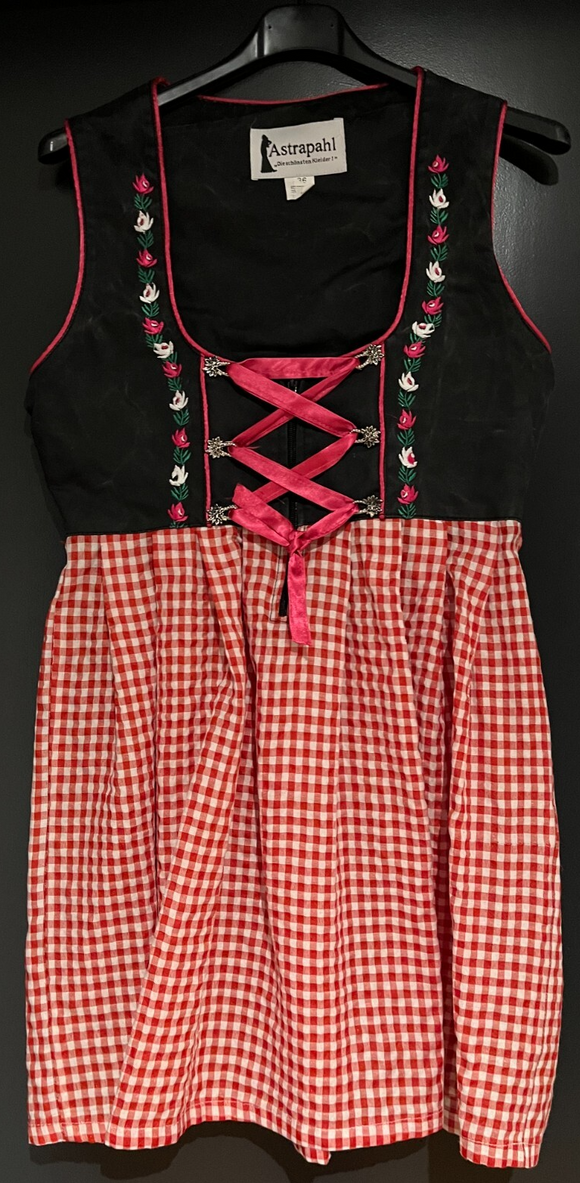 Damen Trachten Dirndl ärmellos schwarz, rot-weiß kariert ca. Gr. 36 v. Astrapahl