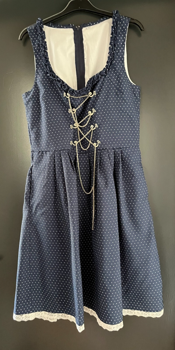 Damen Trachten Dirndl ärmellos blau weiß gepunktet ca. Gr. 36/38
