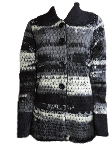 Capuccino Damen Strickjacke Grau-Weiß-Schwarz Gr. 38