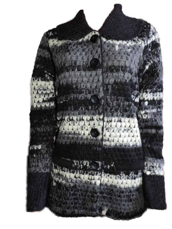 Capuccino Damen Strickjacke Grau-Weiß-Schwarz Gr. 38