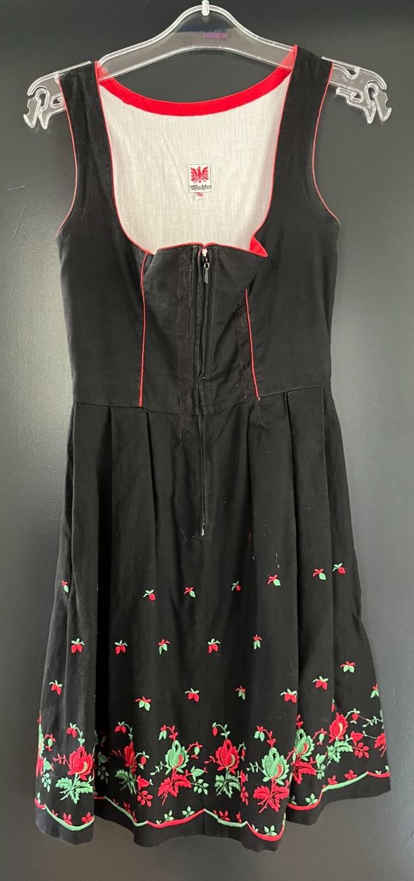 Damen Trachten Dirndl ärmellos schwarz mit Blumenstickerei ca. Gr. 38 v. Wachter