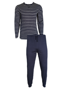 Herren Pyjama 2-Teilig Langarm Navy/Weiß Blau Navy/Rot Baumwolle Gr. M