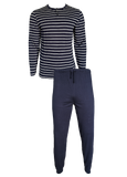Herren Pyjama 2-Teilig Langarm Navy/Weiß Blau Navy/Rot Baumwolle Gr. M