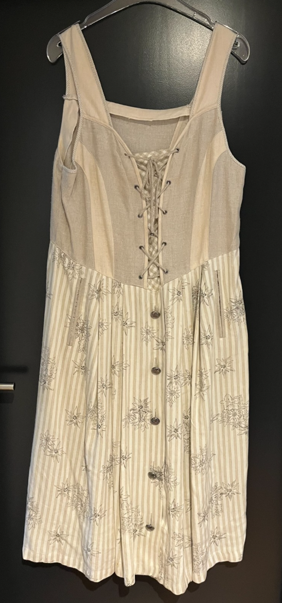 Damen Trachten Dirndl ärmellos Beige gemustert ca. Gr. 44