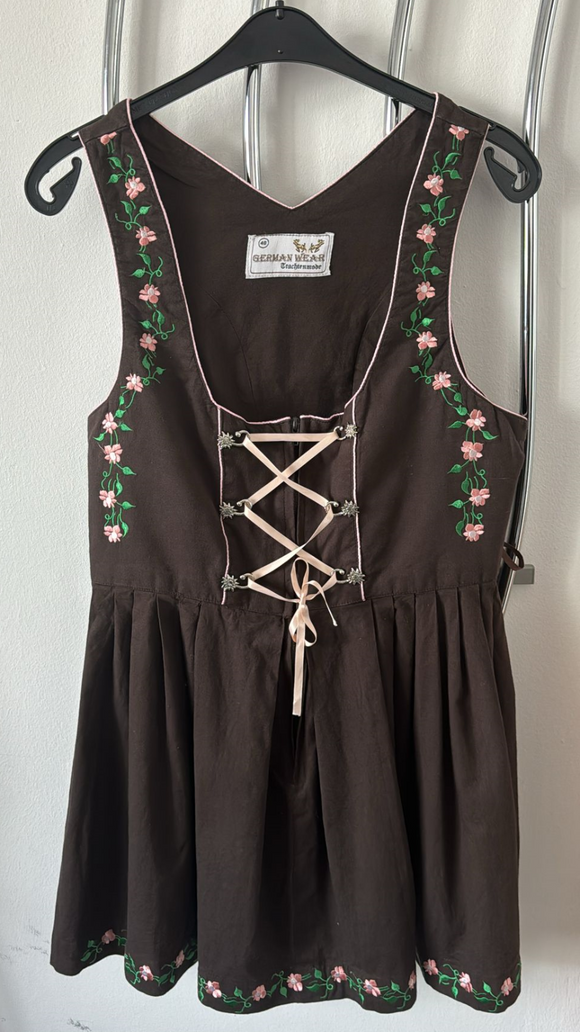 Damen Trachten Dirndl ärmellos braun m. Stickerei Gr. 48 v. German Wear