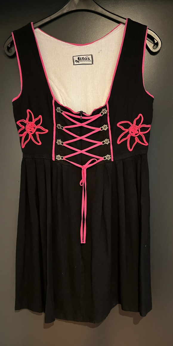 Damen Trachten Dirndl ärmellos Schwarz, Rosa Stickerei ca. Gr. 38 v. Lifos