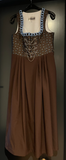 Damen Trachten Dirndl ärmellos Braun, Blau mit Blumenstickerei Gr. 44 v. Alpin