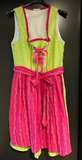 Damen Trachten Dirndl ärmellos Grün gemustert mit Rosa Schürze Gr. 40 v. Janina