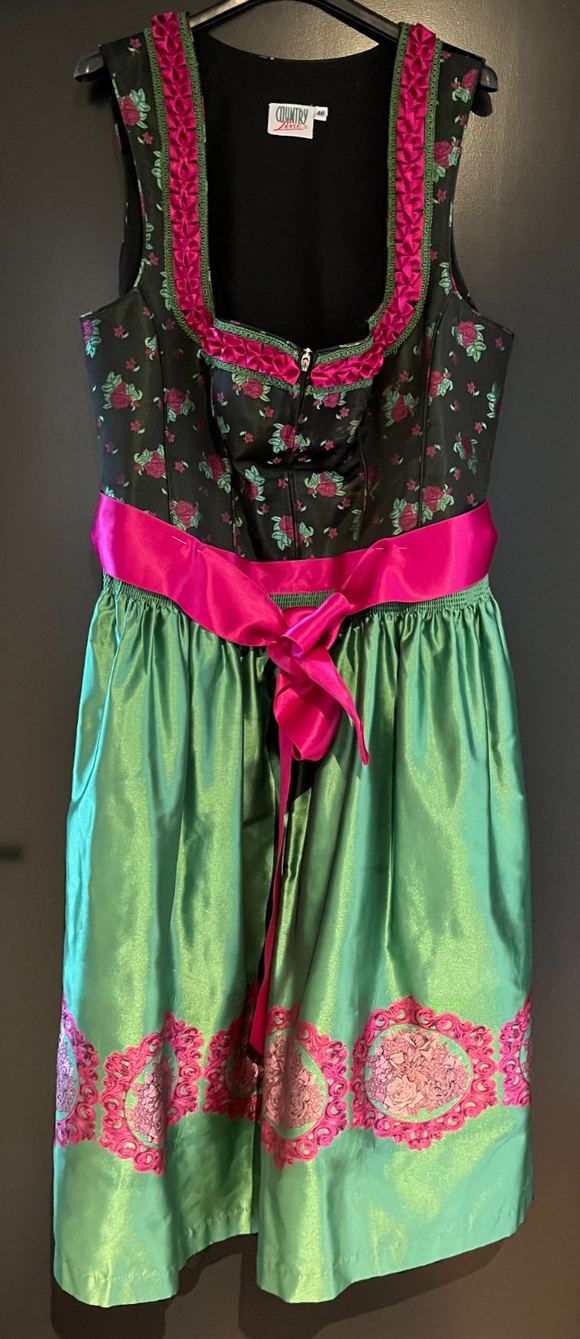 Damen Trachten Dirndl ärmellos Schwarz, Rosa mit Schürze Gr. 46 v. Country Line