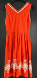 Damen Trachten Dirndl ärmellos Orange/Rot mit Stickerei Gr. 40 v. Huber Dirndl