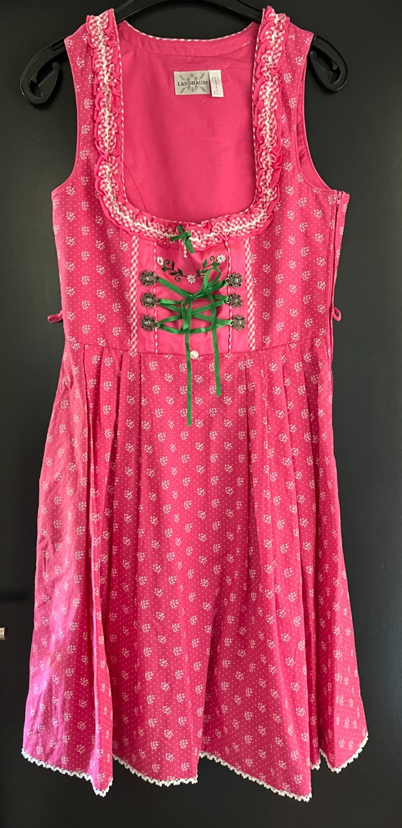 Damen Trachten Dirndl ärmellos Rosa-Weiß gemustert ca. Gr. 38 v. Landhaus