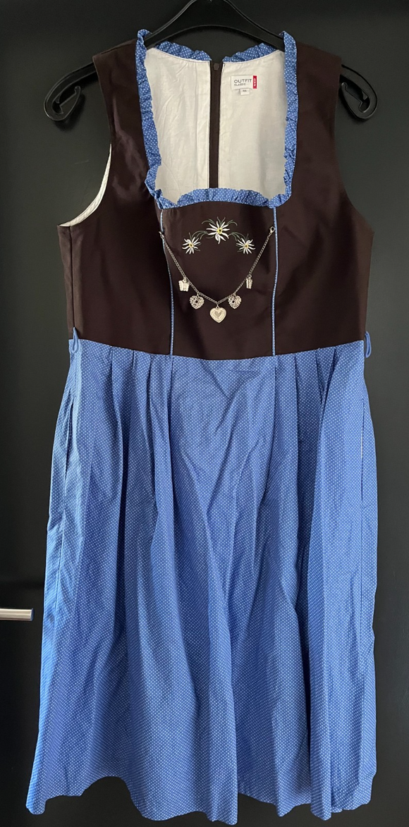 Damen Trachten Dirndl ärmellos Schwarz, Blau-Weiß gepunktet ca. Gr. 46 v. NKD