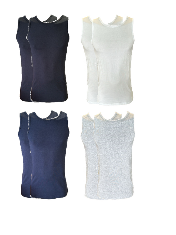 Herren Modal-Tanktop Unterhemd 2er-Pack Schwarz,Weiß,Navy,Grau Gr. M, L, XL, 2XL