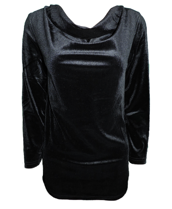 Damen Shirt Samt Schwarz Langarm Gr. XS 32/34