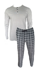 Herren Flanell-Pyjama Schlafanzug Lang Grau Blau Navy Gr. M