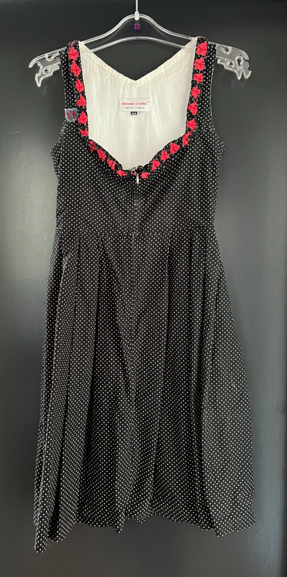 Damen Trachten Dirndl ärmellos schwarz weiß gepunktet ca. Gr. 34 v. Steindl